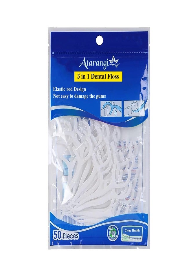 ATARANGI 3-in-1 Dental Floss & Toothpick Picks | Floss + Tongue Cleaner + Toothpick in One | 50-Piece Oral Care Set for Cleaner Teeth, Fresh Breath & Healthy Gums - Image 1